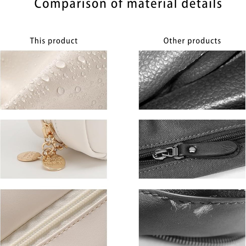 Compact PU Leather Makeup Bag Dual Zipper Travel Cosmetic Pouch view 4 - Nexusmart Pakistan