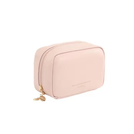 Compact PU Leather Makeup Bag Dual Zipper Travel Cosmetic Pouch view 12 - Nexusmart Pakistan