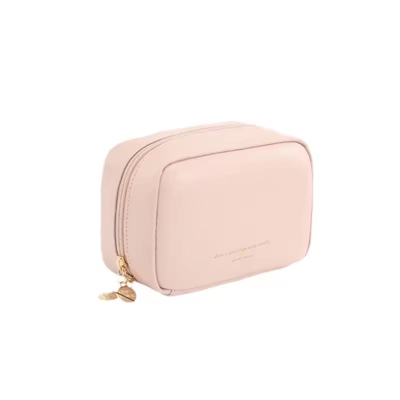 Compact PU Leather Makeup Bag Dual Zipper Travel Cosmetic Pouch view 12 - Nexusmart Pakistan