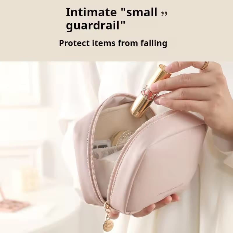 Compact PU Leather Makeup Bag Dual Zipper Travel Cosmetic Pouch view 10 - Nexusmart Pakistan