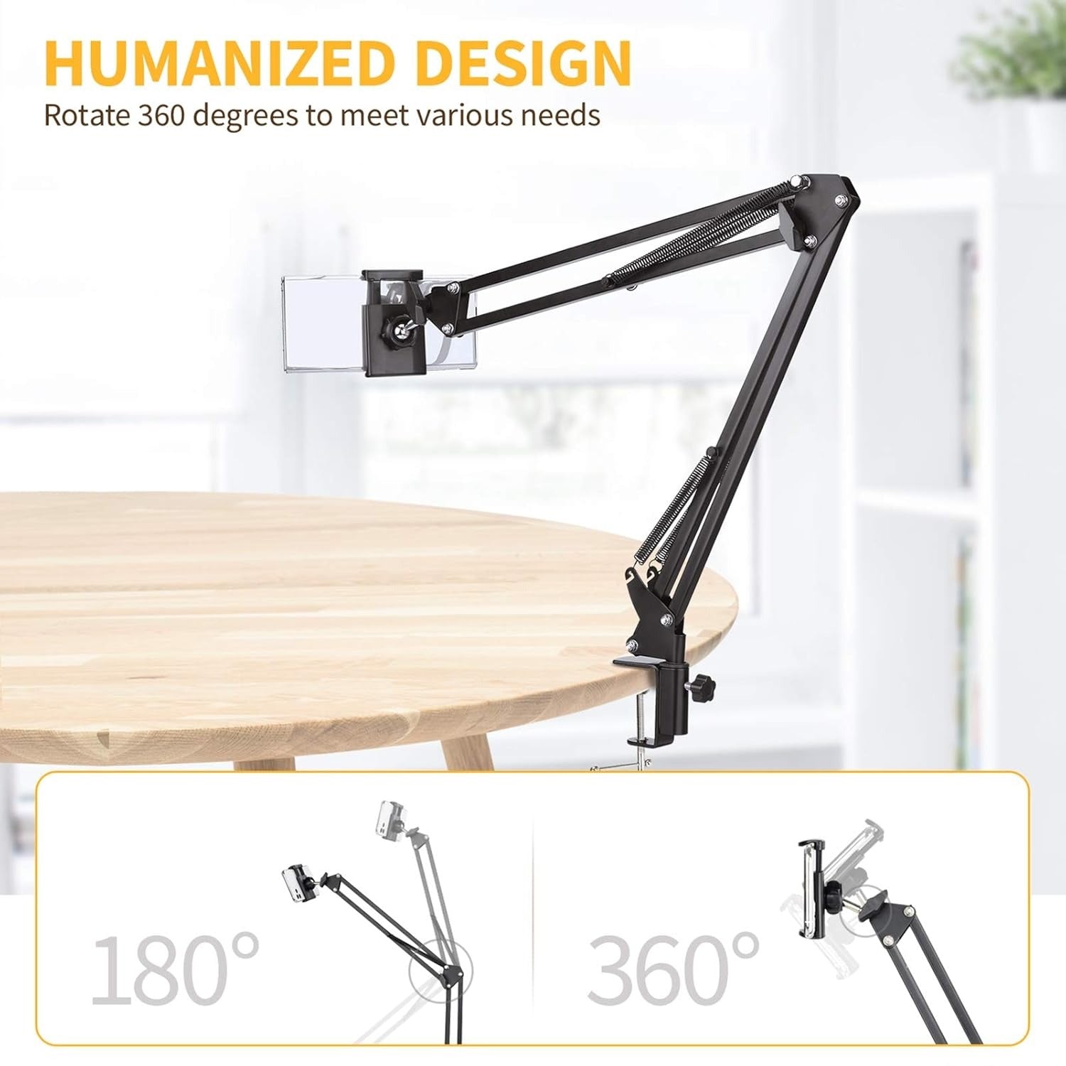 Adjustable Microphone Scissor Arm Stand with Phone Holder & Desk Clamp