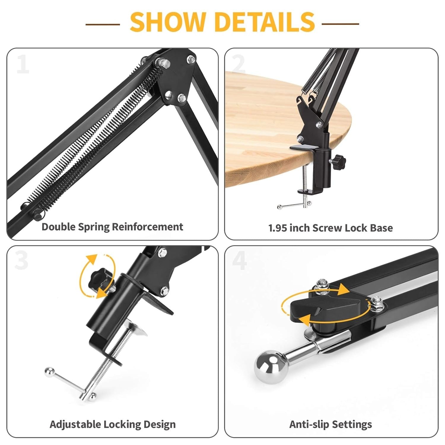 Adjustable Microphone Scissor Arm Stand with Phone Holder & Desk Clamp