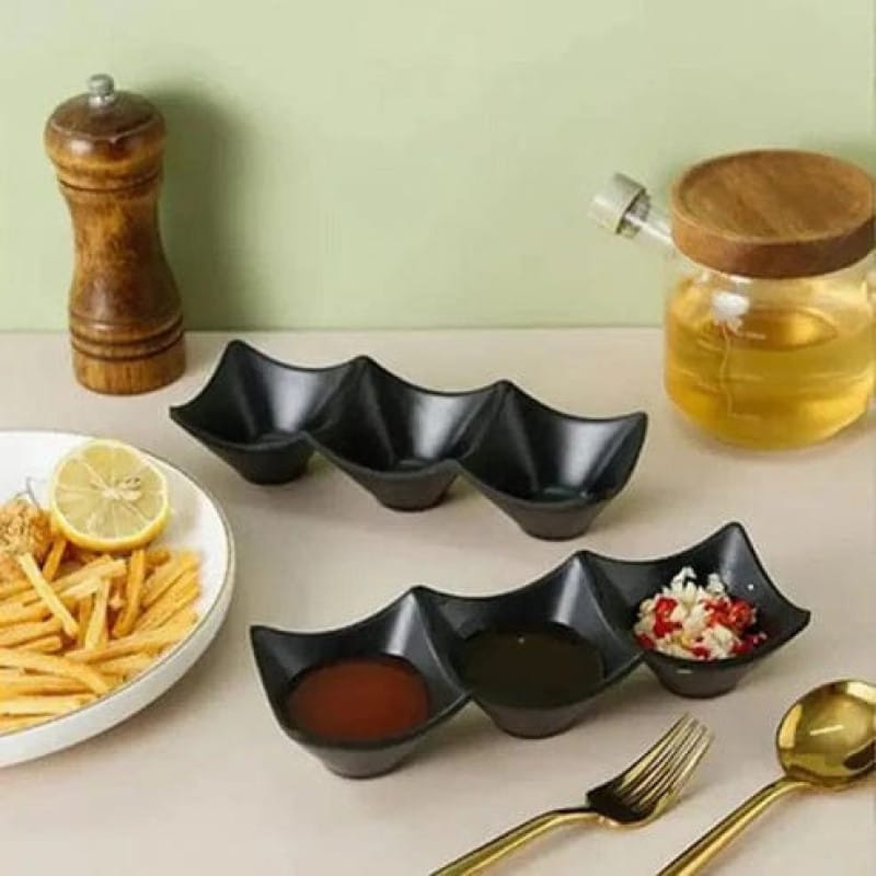 3-Compartment Dip Sauce Tray – Snack & Condiment Serving Dish