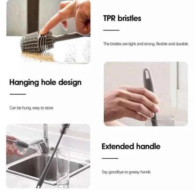 Bottle Cleaning Brush with Rubber TPR Bristles for Deep Cleaning