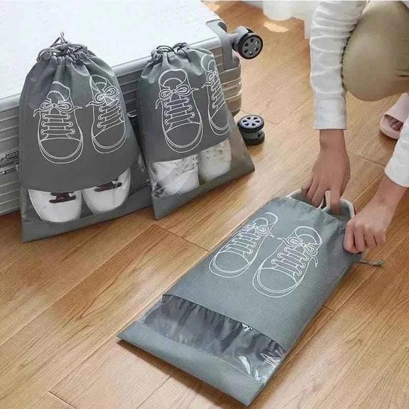 Travel Shoe Pouches – Grey Dustproof Fabric (10 Pieces)