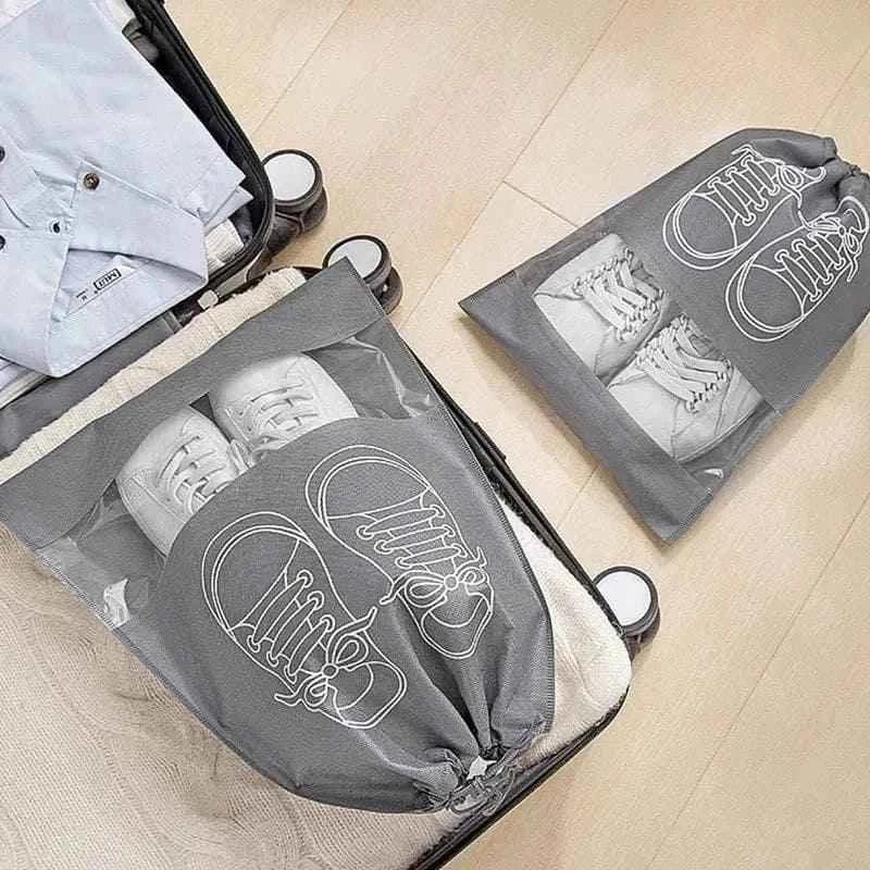 10 Travel Shoe Pouches Grey Fabric Dustproof - 10 Pieces