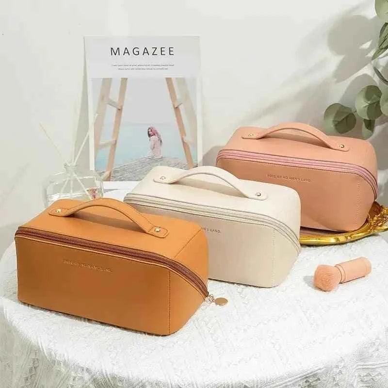 Classy Leather Cosmetic Bag, Portable Makeup Pouch for Travel