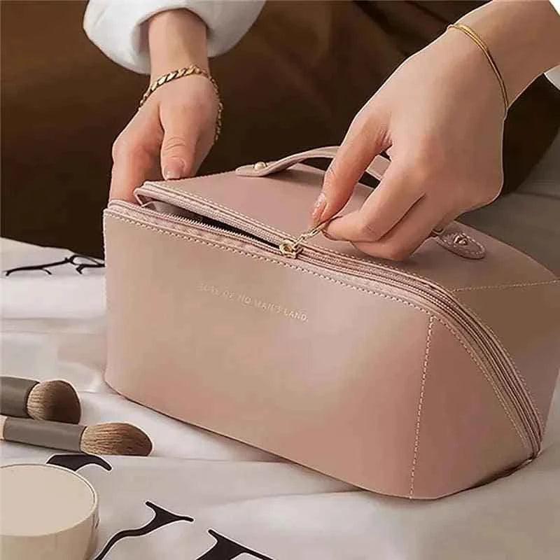 Classy Leather Cosmetic Bag, Portable Makeup Pouch for Travel