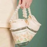 Portable Thermal Mini Bottle with Glass Straw and Pearl Bracelet Design - Dual-Use Drinking Cup