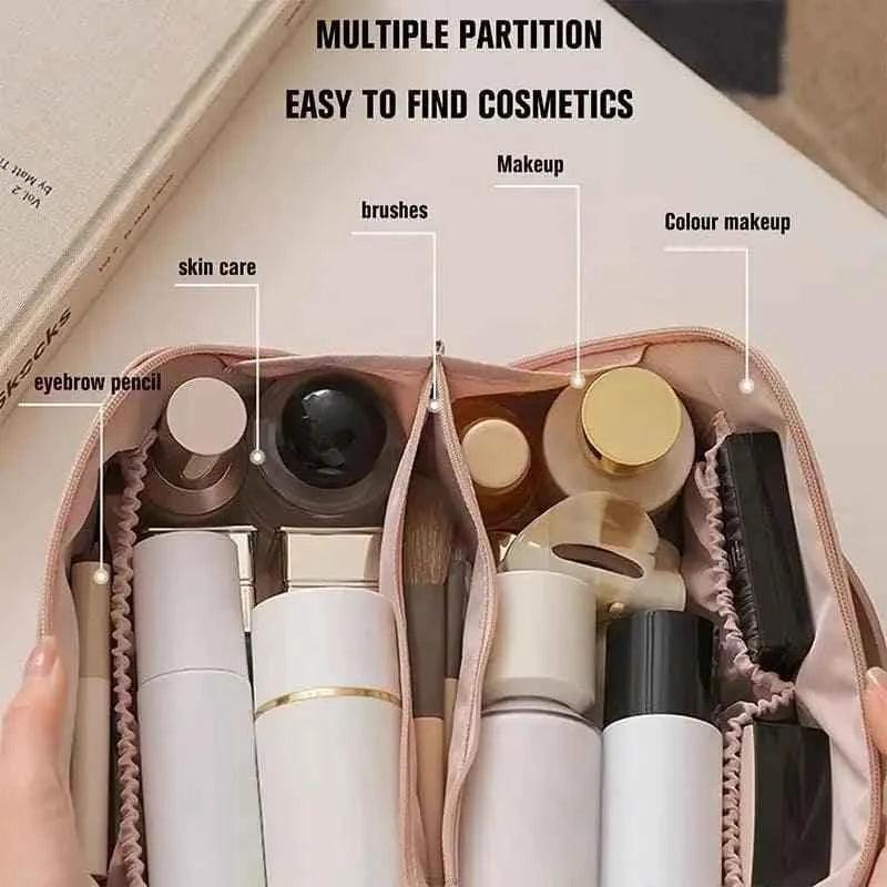 Classy Leather Cosmetic Bag, Portable Makeup Pouch for Travel