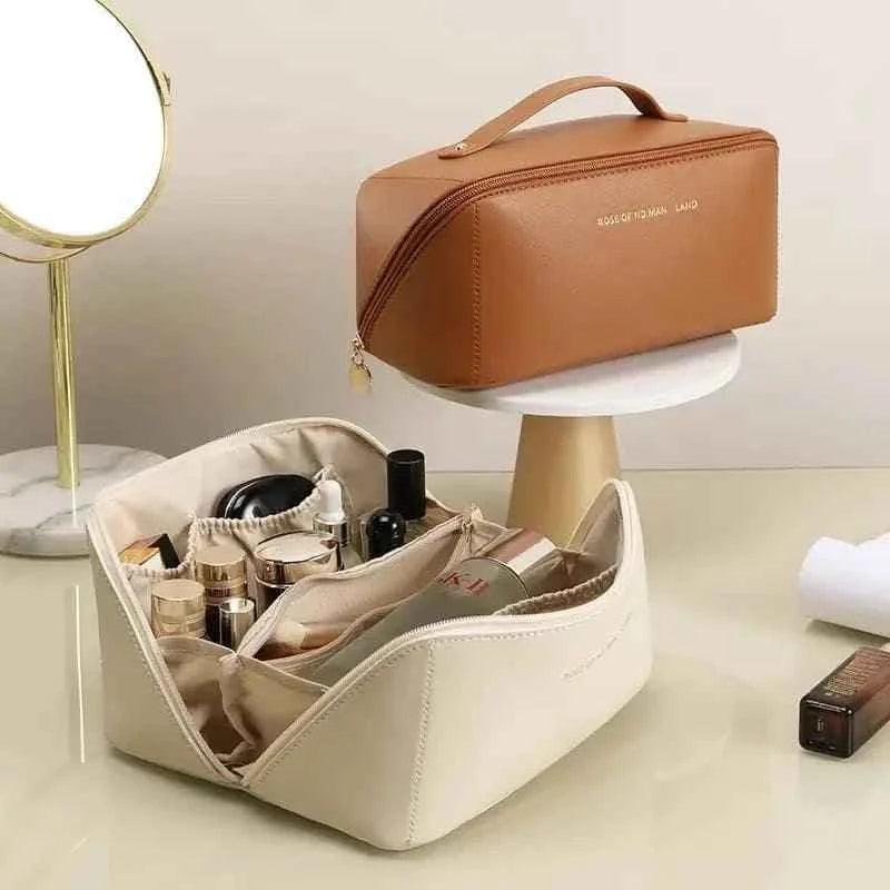 Classy Leather Cosmetic Bag, Portable Makeup Pouch for Travel