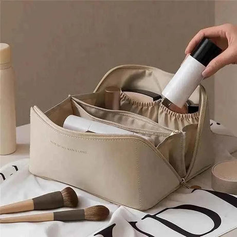 Classy Leather Cosmetic Bag, Portable Makeup Pouch for Travel