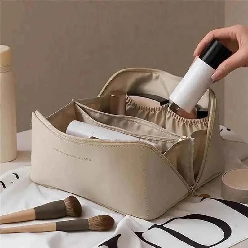 Classy Leather Cosmetic Bag, Portable Makeup Pouch for Travel