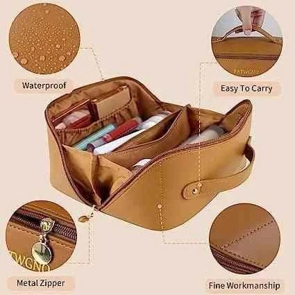 Classy Leather Cosmetic Bag, Portable Makeup Pouch for Travel
