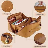 Classy Leather Cosmetic Bag, Portable Makeup Pouch for Travel