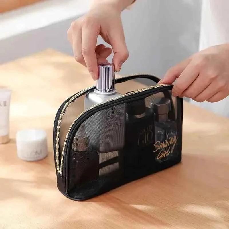 Black Mesh Makeup Bag – Travel & Cosmetic Organizer