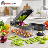 14 Pcs Vegetable Slicer & Dicer with Container, Drain Basket & Multiple Cutting Blades