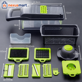 14 Pcs Vegetable Slicer & Dicer with Container, Drain Basket & Multiple Cutting Blades