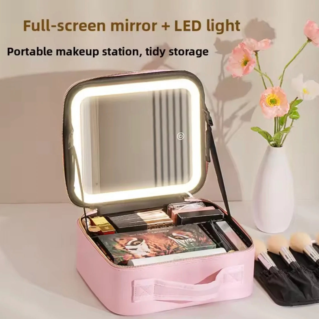 Smart LED Makeup Organizer Bag with Lighted Mirror view 5 - Nexusmart Pakistan