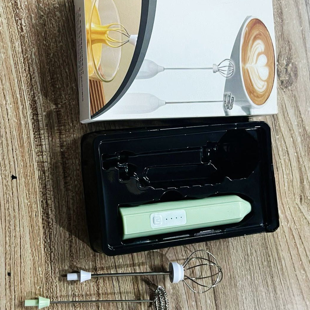 2-in-1 Rechargeable Egg & Coffee Beater with 2 Whisk Attachments & Box Packing