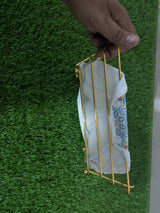 Gold wire bread basket side view with removable fabric