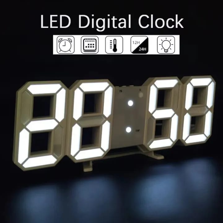 3D LED Digital Wall Clock with Alarm & Auto Brightness