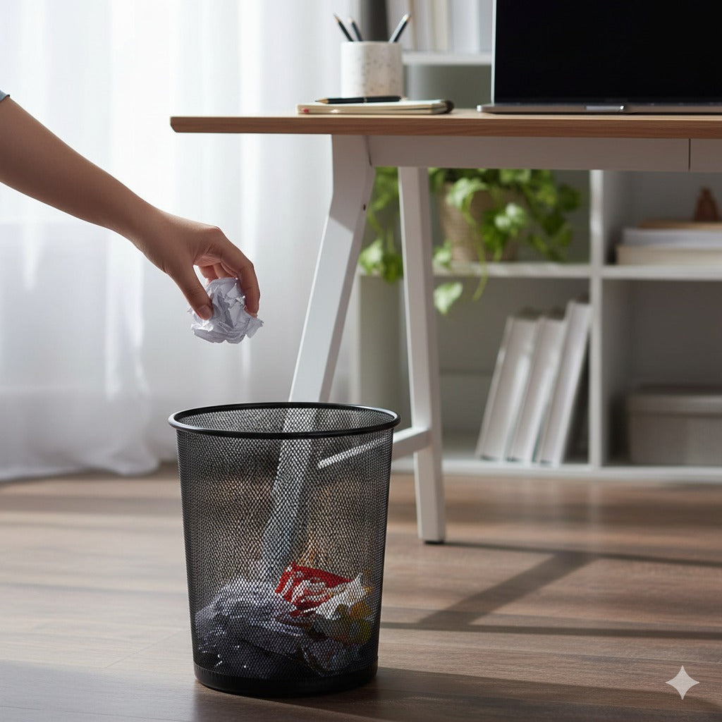 Medium Size Mesh Wastebasket – Office & Home Trash Bin
