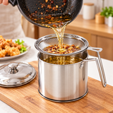 1.4L Stainless Steel Oil Filter Pot – Cooking Oil Strainer & Storage Container