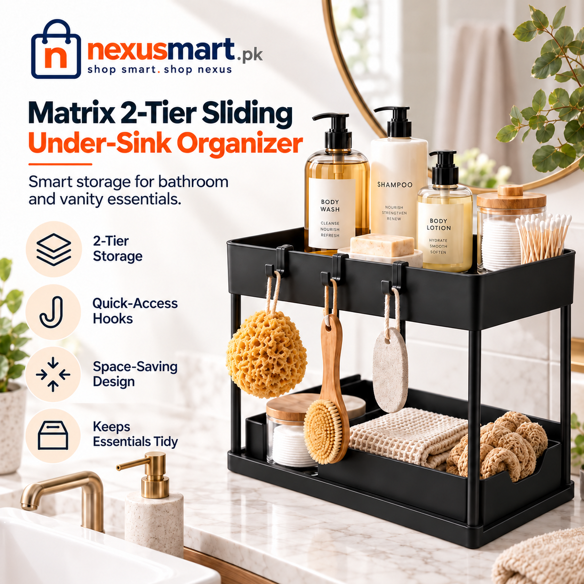 Matrix 2-Tier Sliding Under Sink Organizer – Pull-Out Storage Rack
