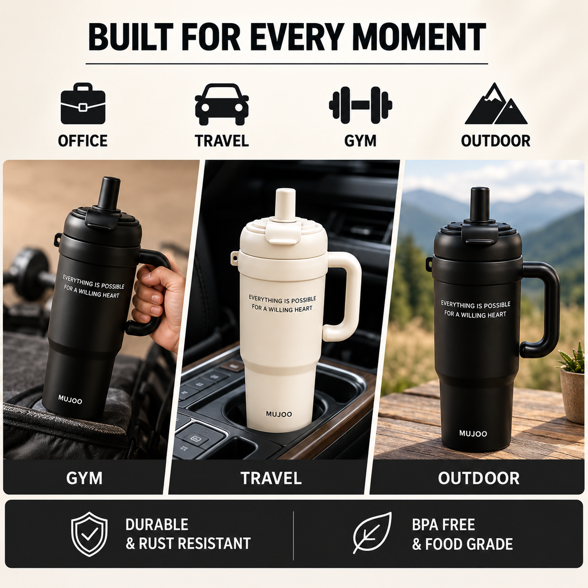 800ml Vacuum Tumbler – Large Reusable Drink Cup