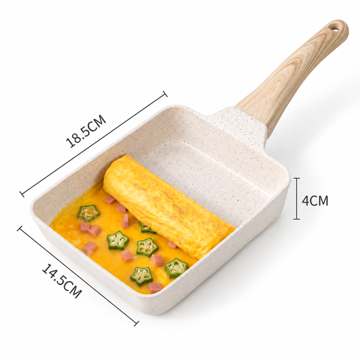 Square Ceramic Non-Stick Frying Pan with Wooden Handle – Omelette & Tamagoyaki Pan