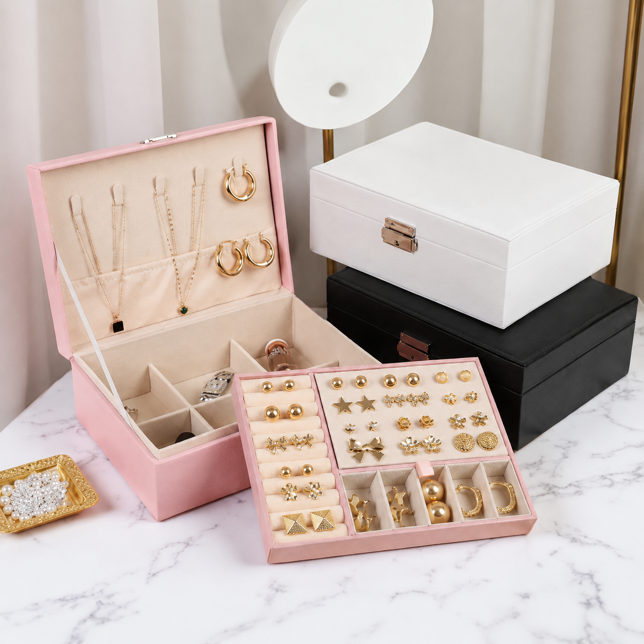 Ragzin Jewellery Box with Multi-Compartment Storage – Necklace, Ring & Earring Organizer