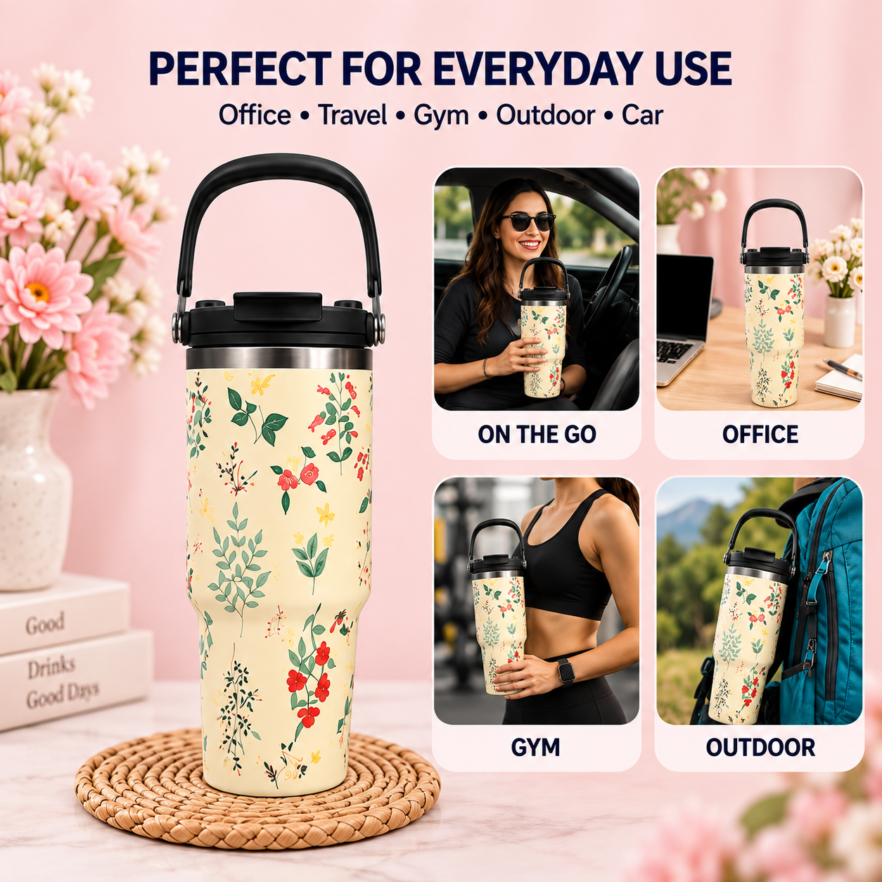 900ml Bow Design Tumbler – Cute Large Capacity Drink Cup
