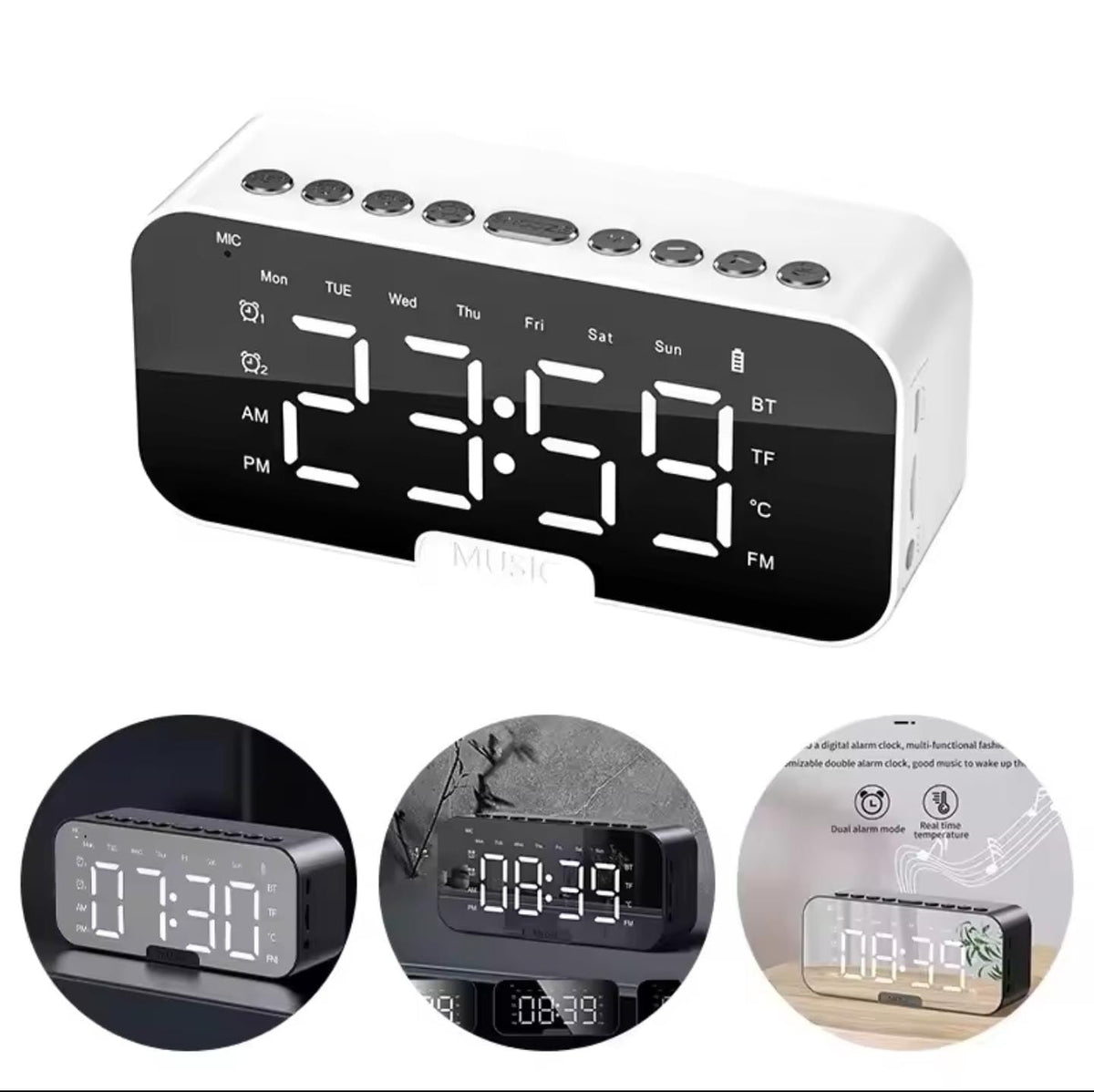 Wireless Digital Clock with Bluetooth Speaker – 2-in-1 Desk Clock & Speaker