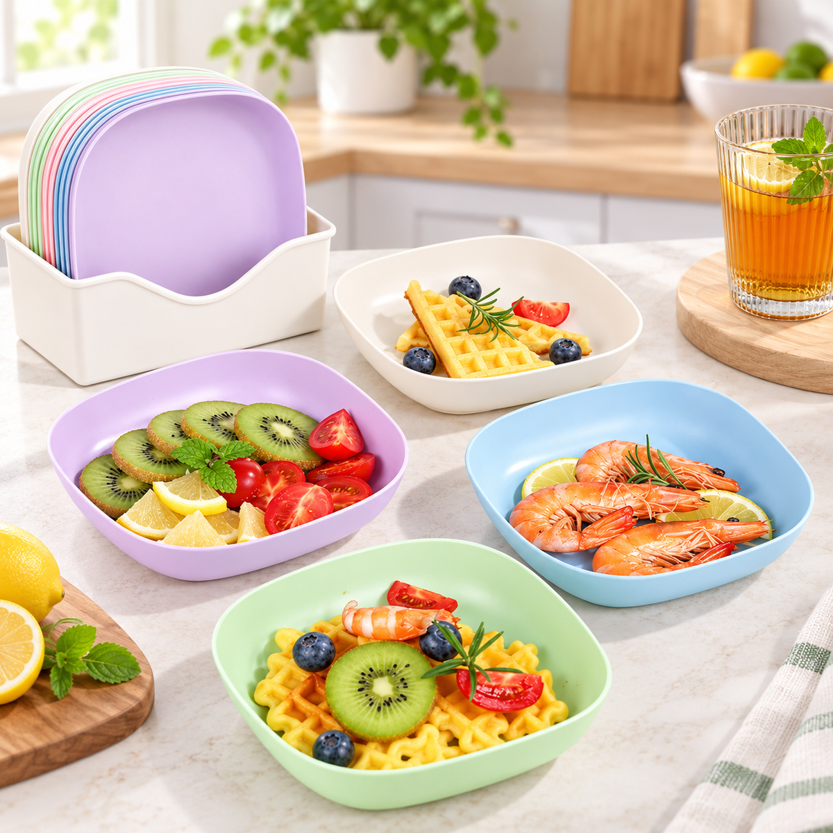 10-Piece Multi-Purpose Spit Bone Dish Set – Round & Square Plastic Side Plates