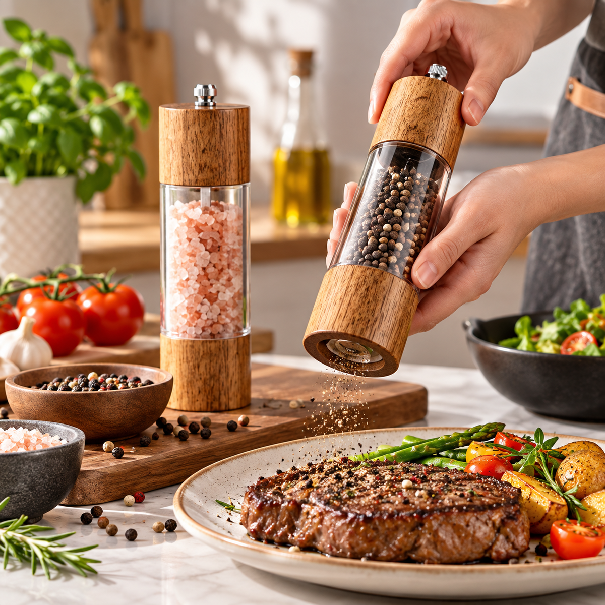 Wooden Pepper Grinder – Kitchen Spice & Pepper Mill
