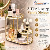 3-Tier Golden Vanity Stand – Cosmetic, Perfume & Skincare Organizer