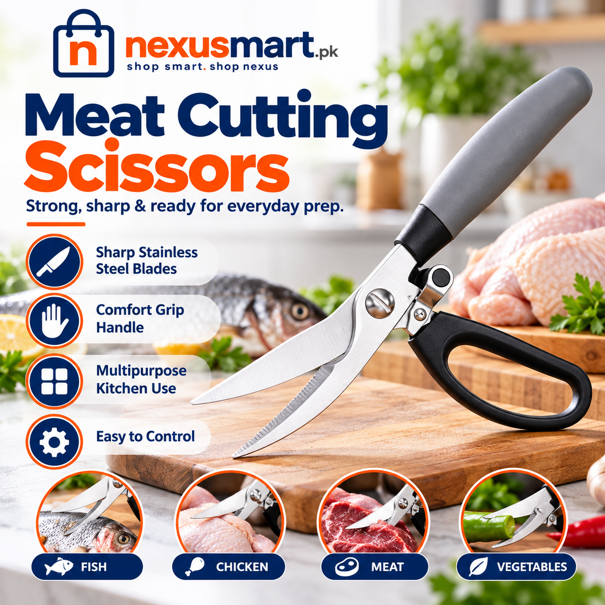 Meat Cutting Scissors – Heavy-Duty Kitchen Food Scissors