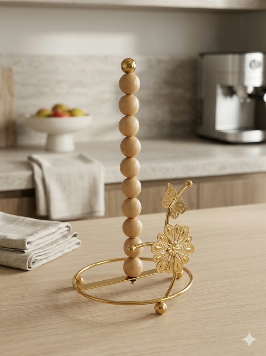 Golden Tissue Roll Holder – Countertop Paper Towel Stand