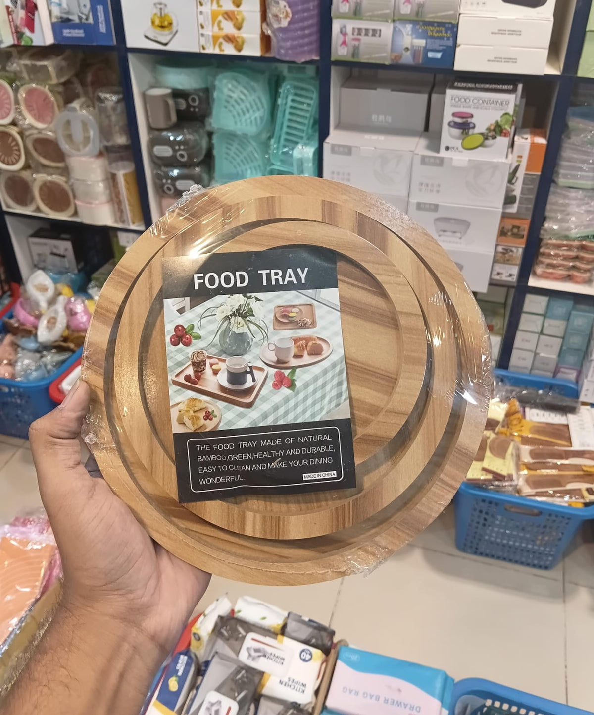 3-Piece Bamboo Serving Tray Set – Round & Square Wooden Food Trays