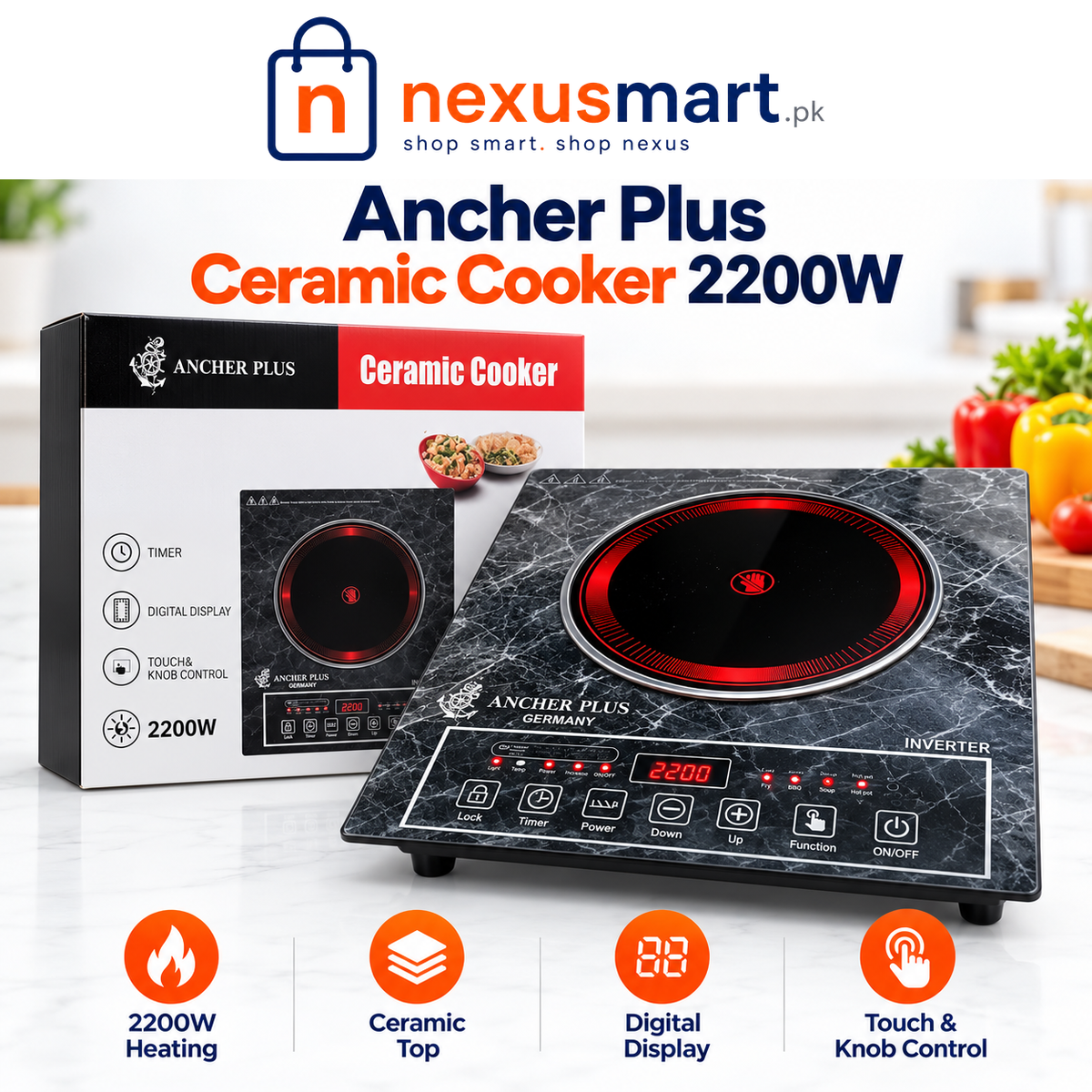 Ancher Plus 2200W Ceramic Infrared Cooker – Digital Display — NexusMart.pk