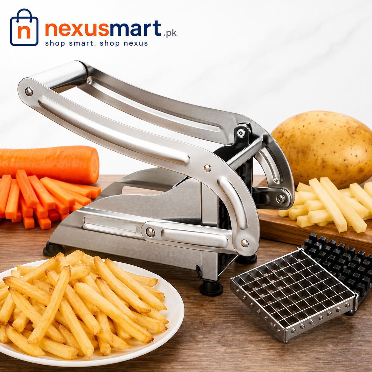 Stainless Steel French Fries Cutter – Manual Potato & Vegetable Strip Slicer
