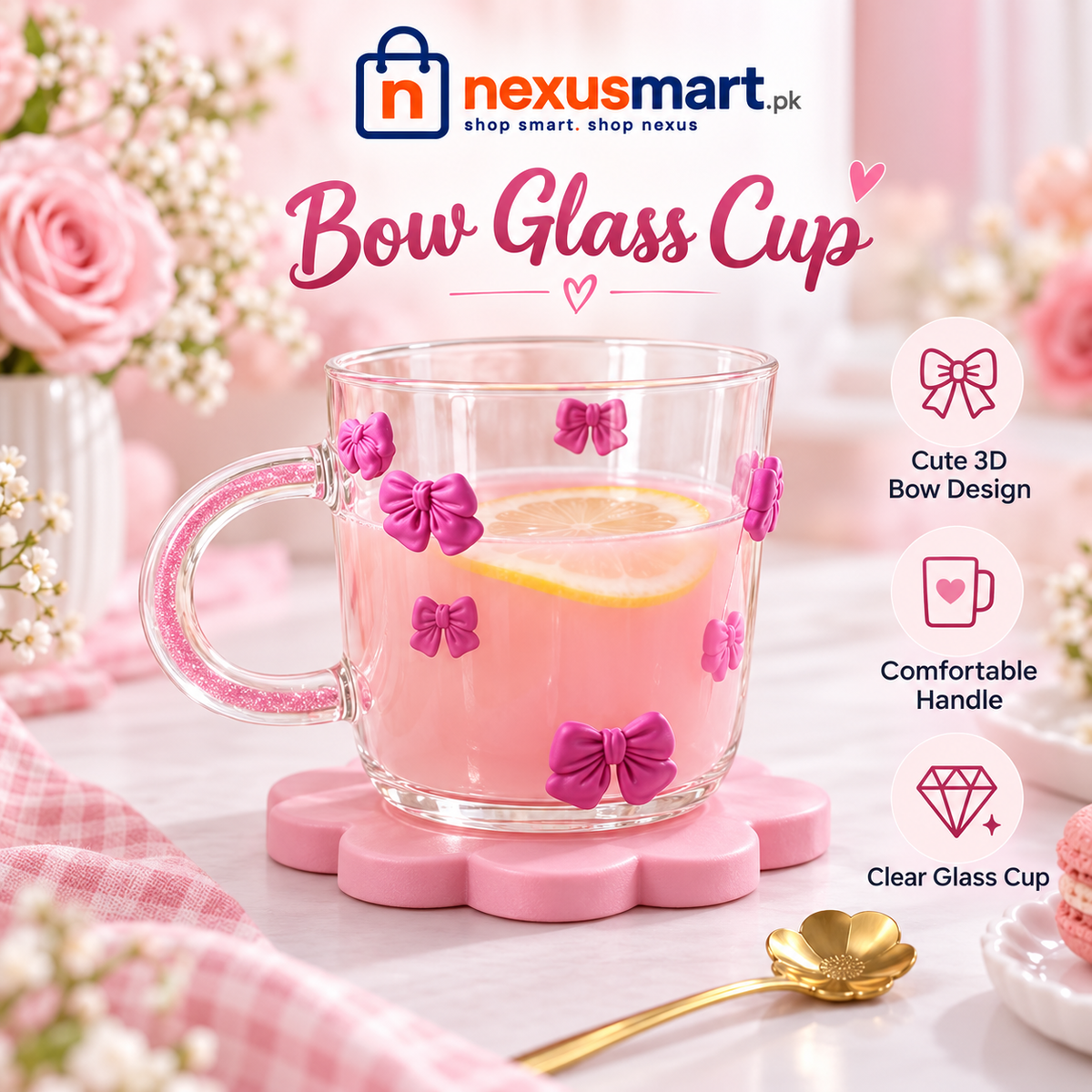 Bow Glass Cup – Random Colors
