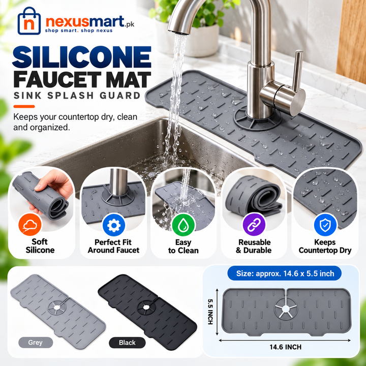 Silicone Faucet Mat – Sink Splash Guard & Countertop Drip Mat