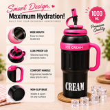 1000ml Ice Cream Design Vacuum Tumbler – Large Reusable Drink Cup