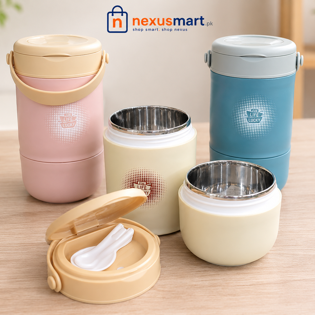 12-Hour Hot Portable Food Flask with Carry Handle – Insulated Lunch Container