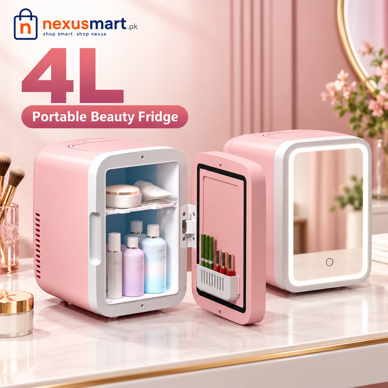 4L Vanity Mirror LED Portable Mini Fridge – Cosmetic & Skincare Cooler