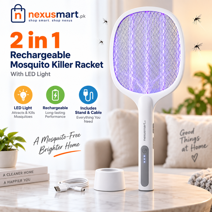 Mosquito Killer Racket, 2 in 1 Rechargeable Mosquito Lamp With LED Light one Data cable for charging one Racket Holding stand