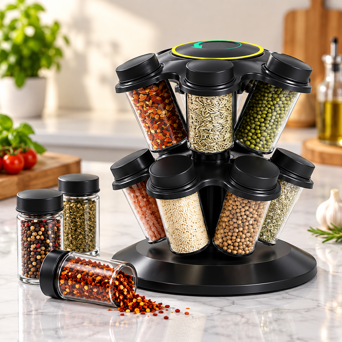 12-Piece 360° Rotating Double-Layer Glass Spice Jar Set
