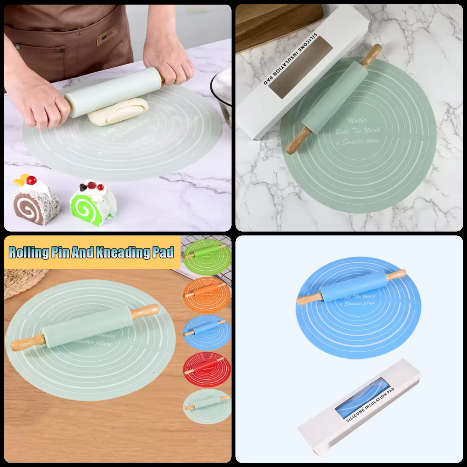 Silicone Dough Mat & Rolling Pin Set Kitchen & Cooking product image - Nexusmart Pakistan